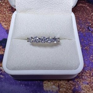 Sterling Silver Certified Moissanite Five-Stone Eternity Band Size 8